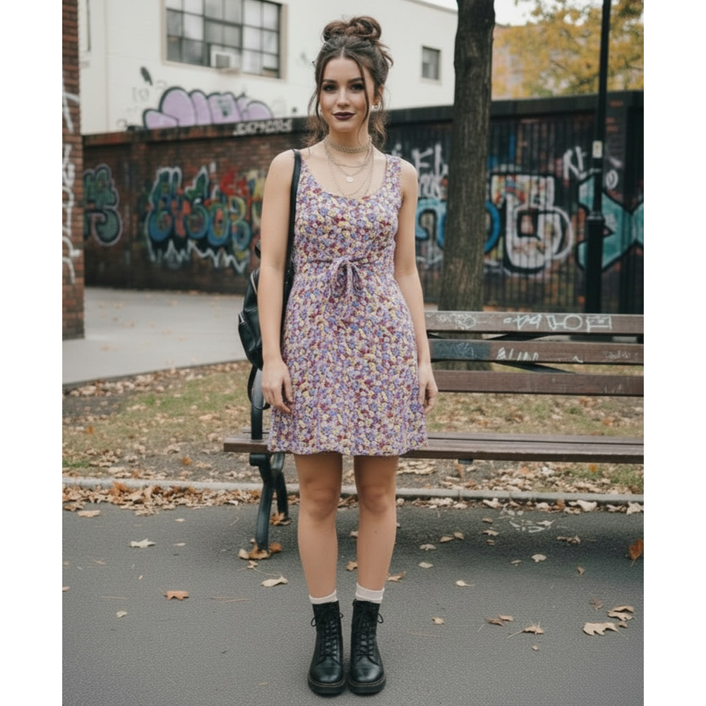 Vintage 90s Y2K r-wear Mini Babydoll Dress Juniors 5 Floral Grunge Retro Boho